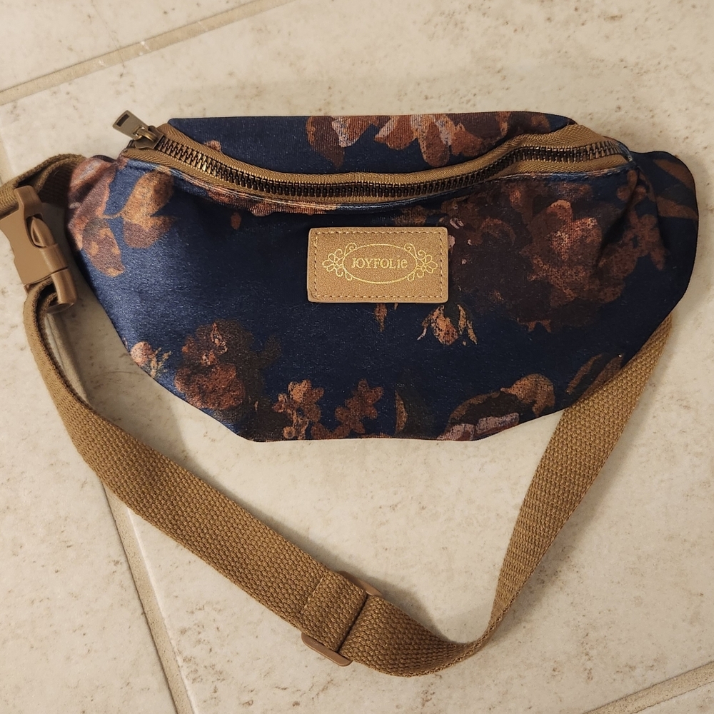 Joyfolie Belt Bag Fanny Pack Turquoise Floral Velvet #A1095